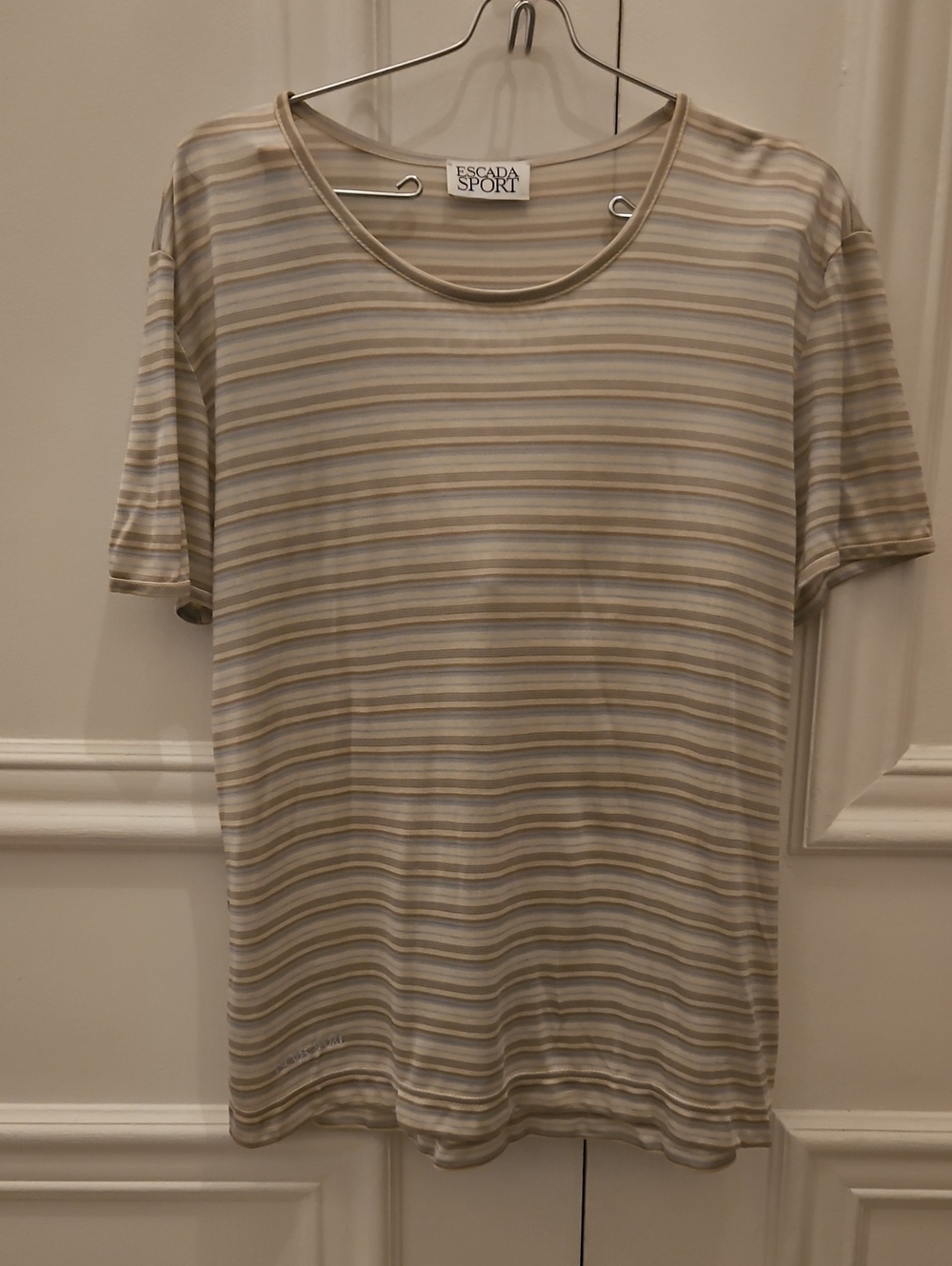 Escada Sport Short Sleeve Striped Tee in Beige and Light Blue
